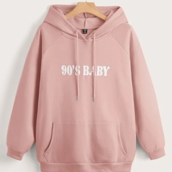 SHEIN 90's Baby Plus Dusty Pink Hoodie With Kangaroo Pocket Xxl - Picture 1 of 5